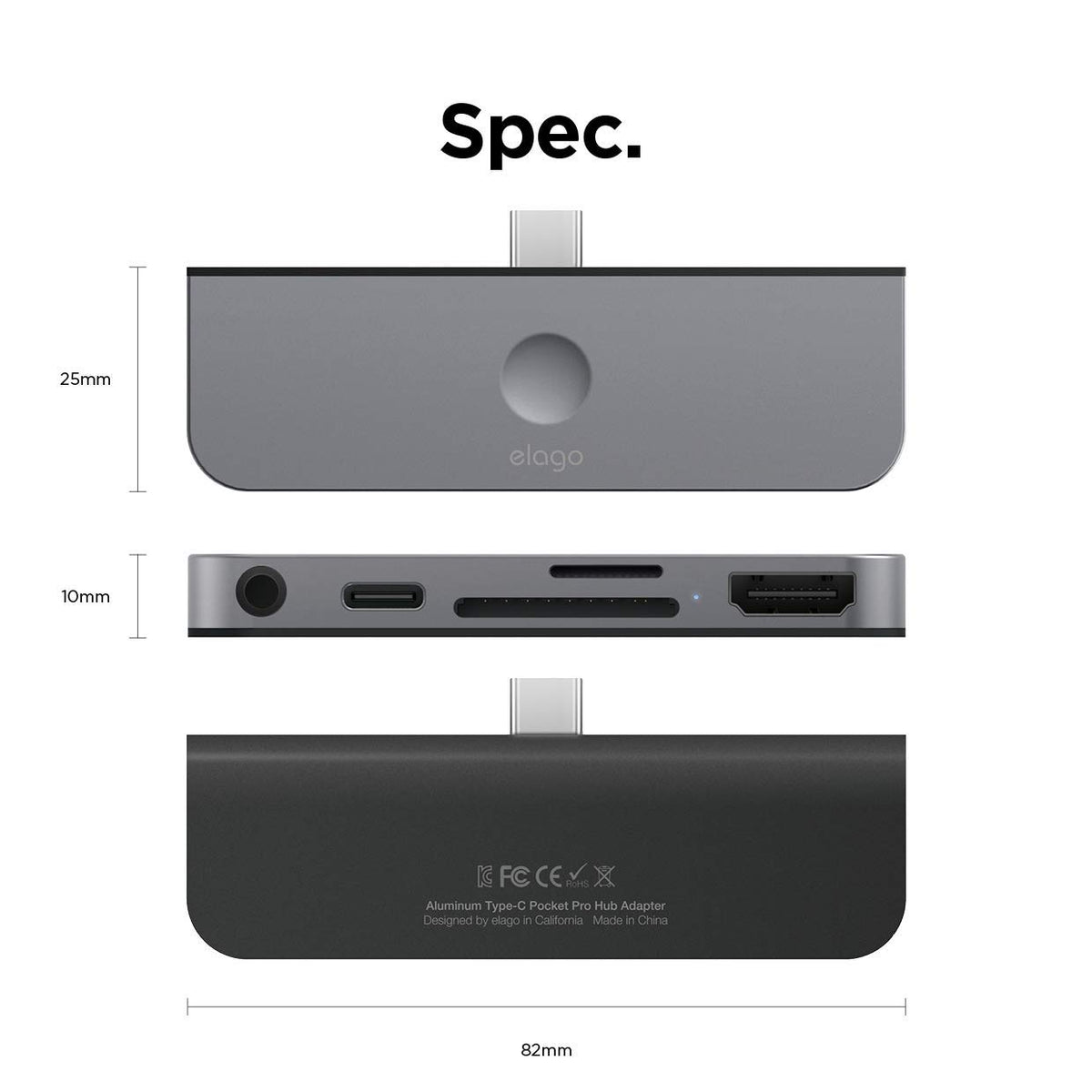 Elago Aluminum Type-C Pocket Pro Hub Adapter - Dark Gray
