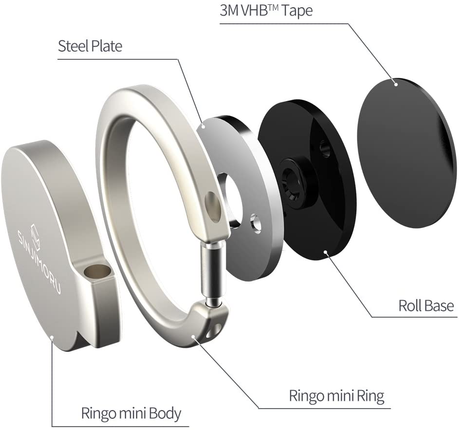 Sinjimoru Ringo Mini Phone Ring Holder & Finger Ring Stand 360 Rotation - Metallic Black