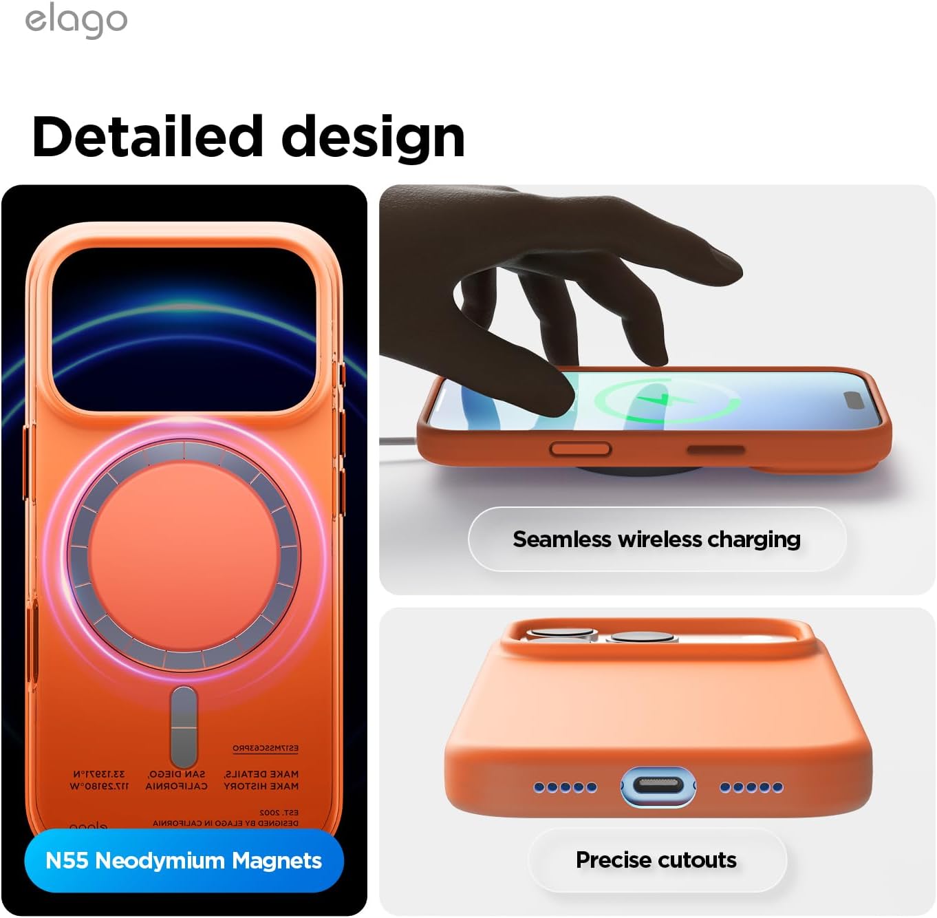 Elago iPhone 17 Pro Max Magnetic Silicone Case (Camera Control Key Included) - Orange