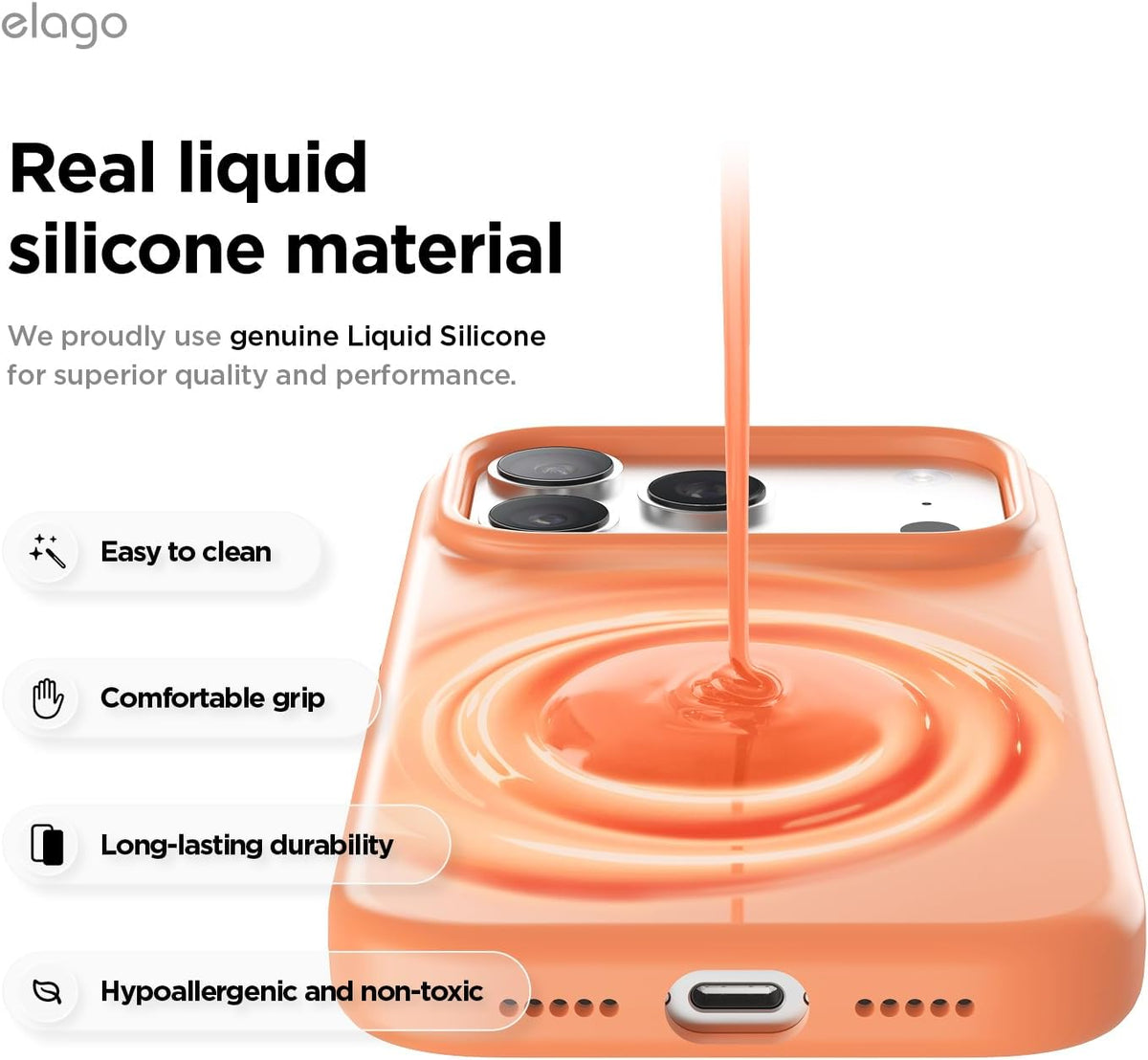 Elago iPhone 17 Pro Magnetic Silicone Case (Camera Control Key Included) - Orange
