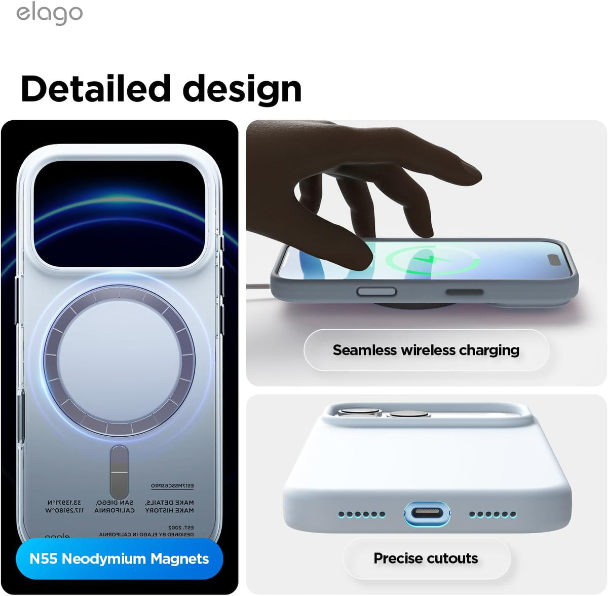 Elago Magnetic Silicone Case (Camera Control Key Included) For Apple iPhone 18 Pro Max / Apple iPhone 17 Pro Max - Light Blue