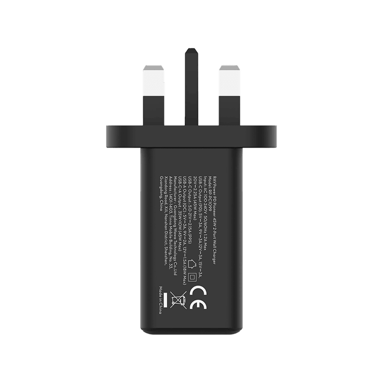 RavPower 1-Port USB-C and 1-Port USB-A PD 45W GaN Wall Charger - Black