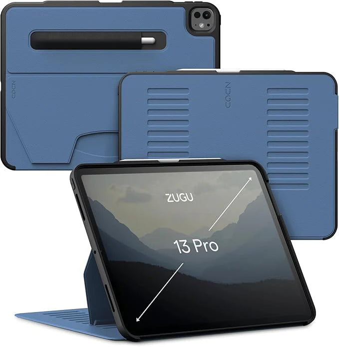 Bundle Offer - ZUGU iPad Pro 13 (2024-2025) Case - Slate Blue + Rain Design mStand Tablet Plus iPad Stand - Silver