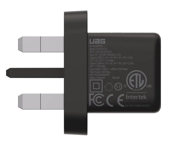 UAG Wall Charger  SRGE 30W 2Port UK Black - Black