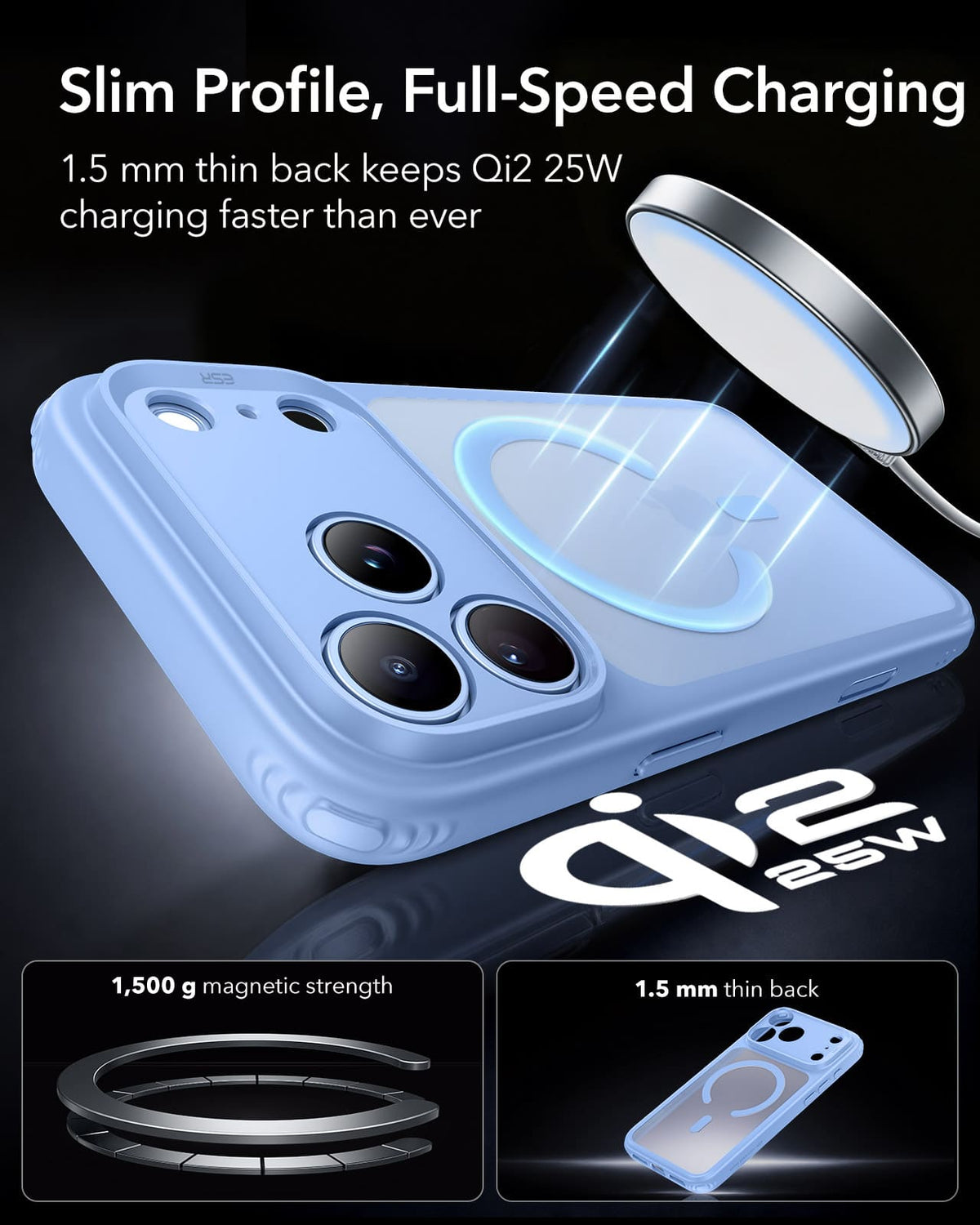 ESR Classic Hybrid Magnetic Case (Camera Control) For Apple iPhone 18 Pro/Apple iPhone 17 Pro - Frosted Light Blue