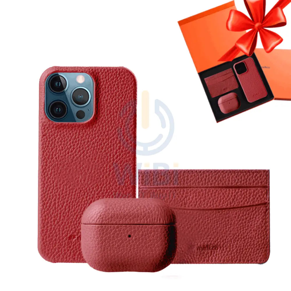 iPhone 12 & 12 Pro - Airpod Pro 2 - Red Leather Case Gift Set With Wallet Accessories > Mobiles & Tablets
