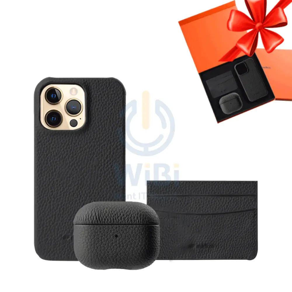 iPhone 12 & 12 Pro - Airpod 3 - Black Leather Case Gift Set With Wallet Accessories > Mobiles & Tablets