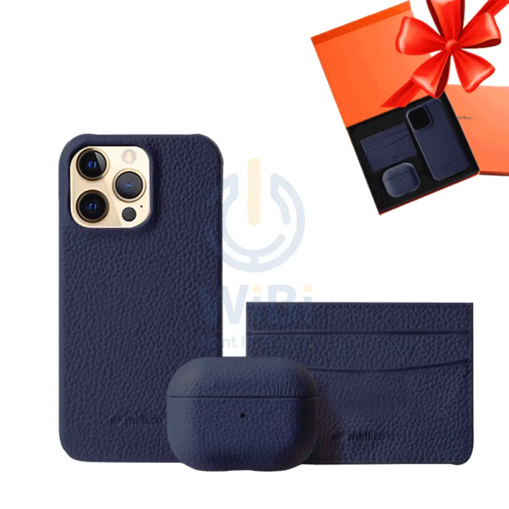 iPhone 12 & 12 Pro - Airpod 3 - Dark Blue Leather Case Gift Set With Wallet Accessories > Mobiles & Tablets