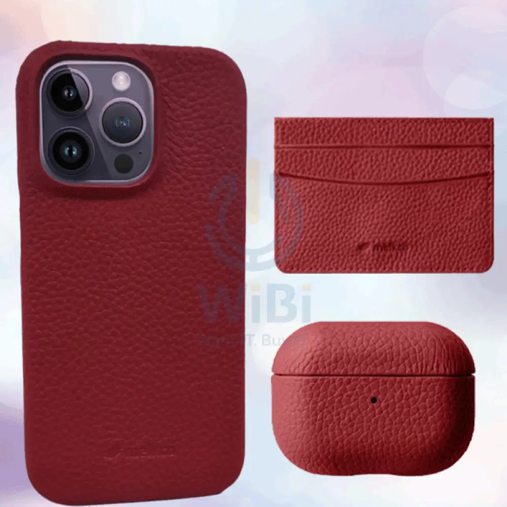 iPhone 13 Pro - Airpod Pro 2 - Red Leather Case Gift Set With Wallet Accessories > Mobiles & Tablets
