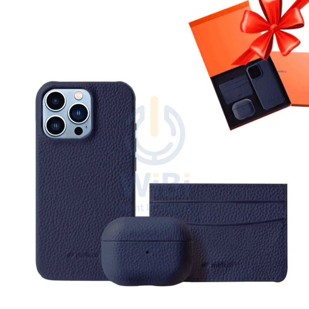 iPhone 13 Pro - Airpod 3 - Dark Blue Leather Case Gift Set With Wallet Accessories > Mobiles & Tablets
