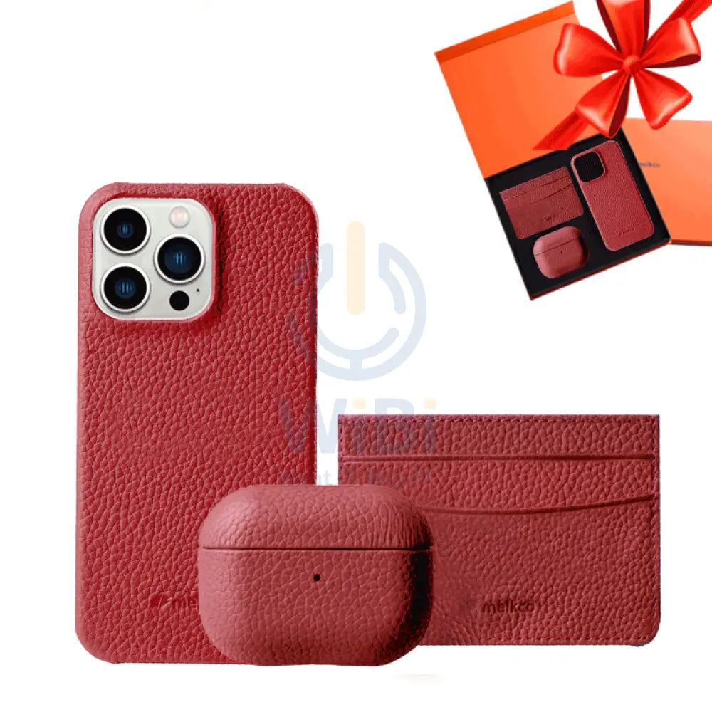 iPhone 13 Pro - Airpod 3 - Red Leather Case Gift Set With Wallet Accessories > Mobiles & Tablets