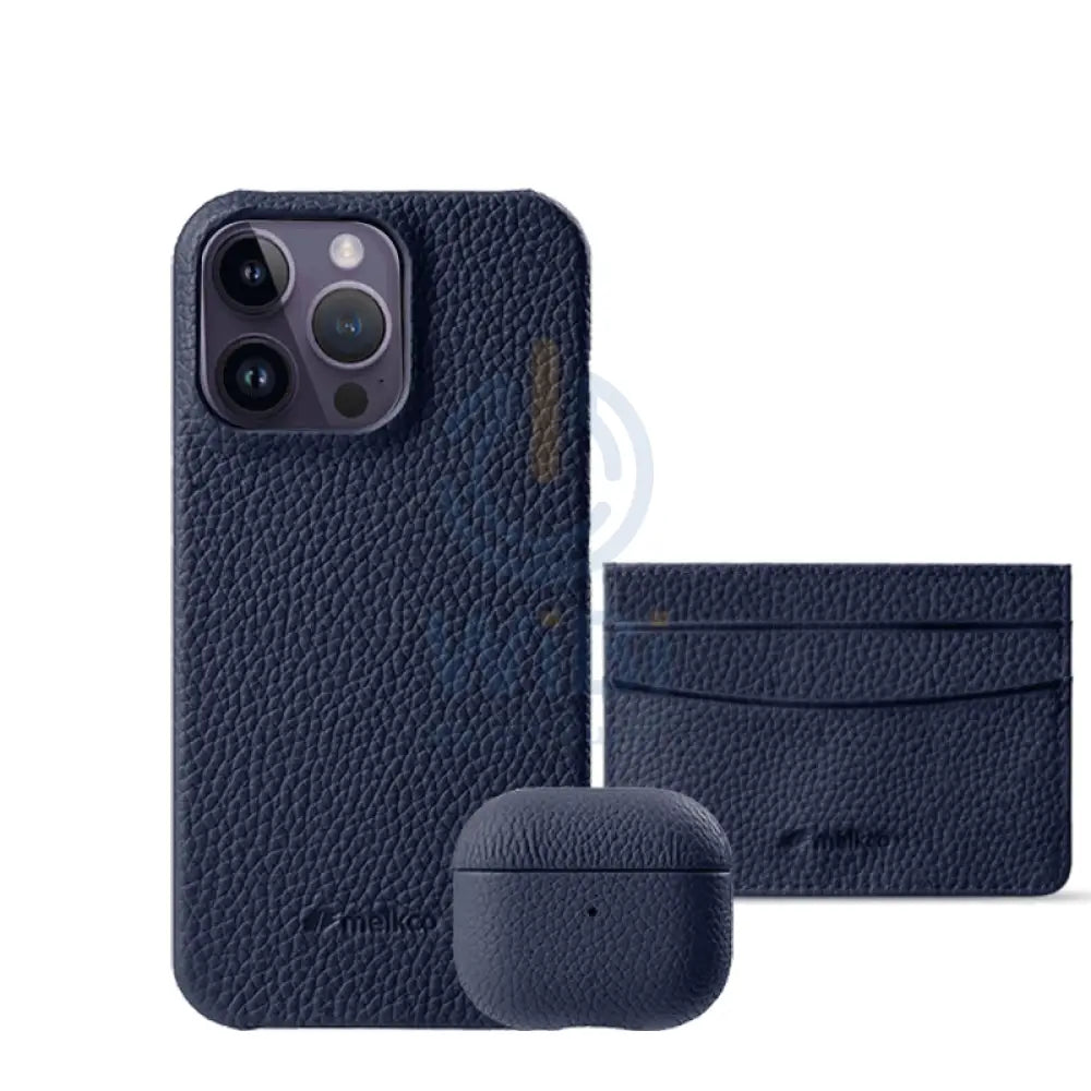 iPhone 14 Pro - Airpod Pro 2 - Dark Blue Leather Case Gift Set With Wallet Accessories > Mobiles & Tablets