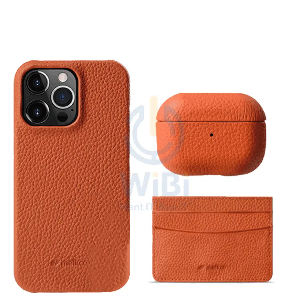 iPhone 14 Pro - Airpod Pro 2 - Orange Leather Case Gift Set With Wallet Accessories > Mobiles & Tablets