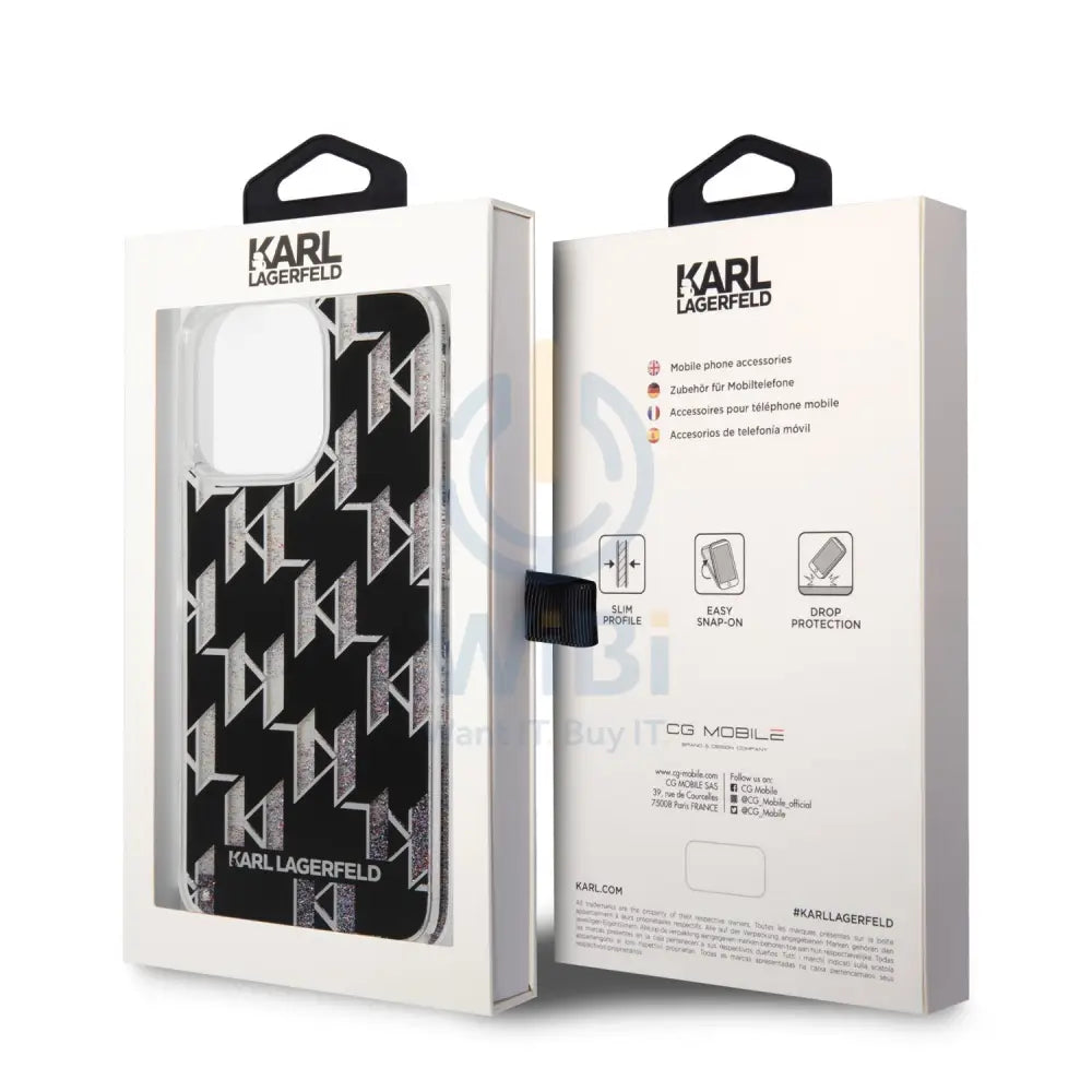 iPhone 14 Pro - Black Karl Lagerfeld Liquid Glitter Case Monogram Pattern Multicolor Glitter Accessories > Mobiles &