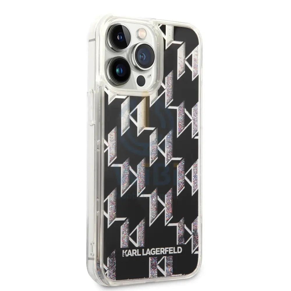 iPhone 14 Pro - Black Karl Lagerfeld Liquid Glitter Case Monogram Pattern Multicolor Glitter Accessories > Mobiles &