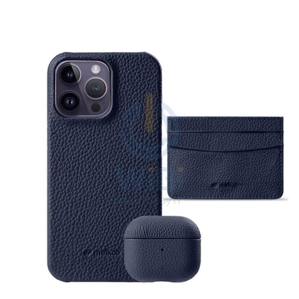 iPhone 14 Pro Max - Airpod Pro 2 - Dark Blue Leather Case Gift Set With Wallet Accessories > Mobiles & Tablets