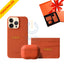 iPhone 14 Pro Max - Airpod Pro - Orange Leather Case Gift Set With Wallet Accessories > Mobiles & Tablets