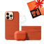 iPhone 14 Pro Max - Airpod Pro - Orange Leather Case Gift Set With Wallet Accessories > Mobiles & Tablets