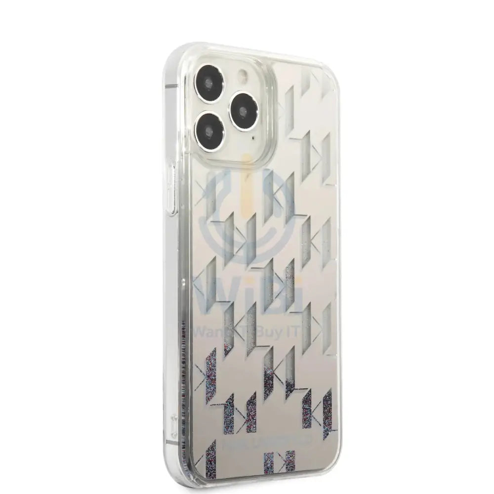 iPhone 14 Pro Max - Silver Karl Lagerfeld Liquid Glitter Case Monogram Pattern Multicolor Glitter Accessories > Mobiles
