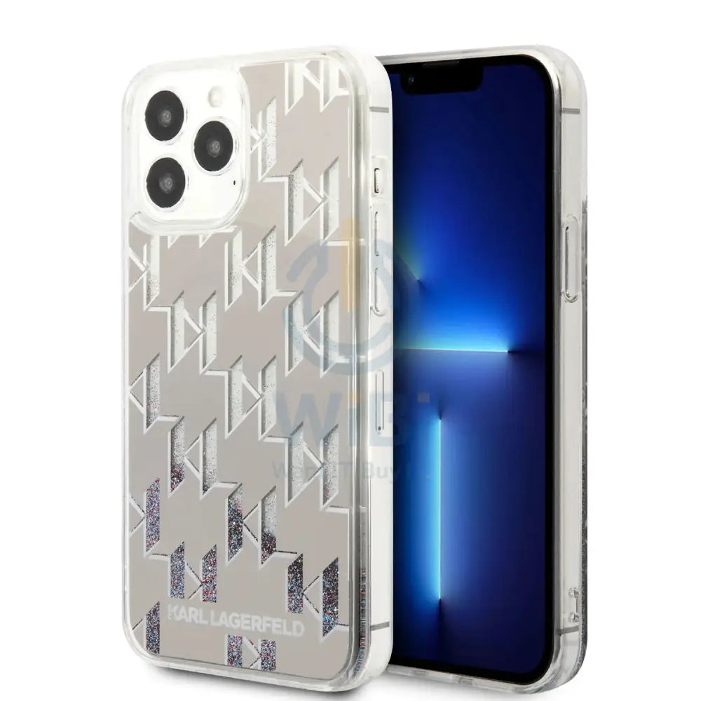 iPhone 14 Pro Max - Silver Karl Lagerfeld Liquid Glitter Case Monogram Pattern Multicolor Glitter Accessories > Mobiles