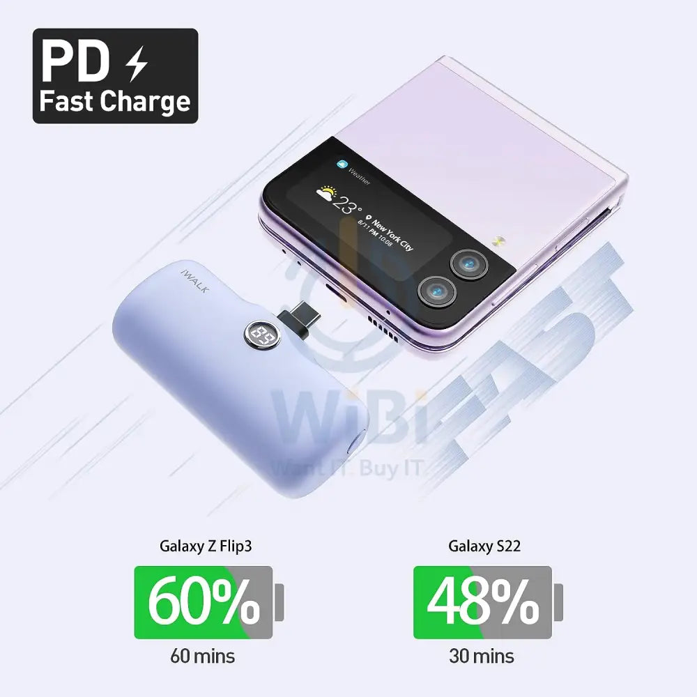 iWALK Linkme Pro Fast Charge Pocket Power Bank With Battery Display - Type-C / 4800mAh / Purple Accessories > Power Bank