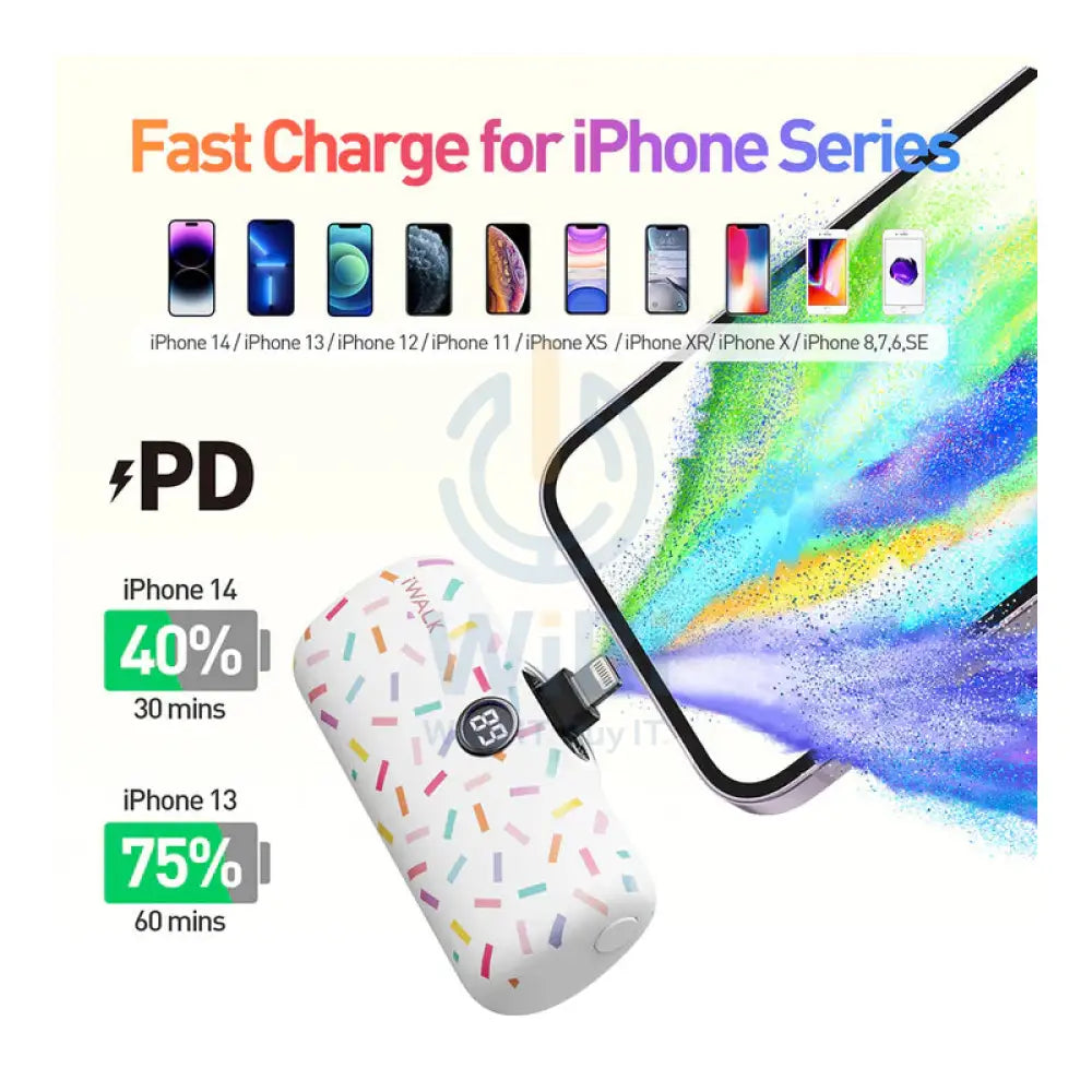 iWalk Linkme Pro Fast iPhone Charger With Battery Display - 4800mAh / White Pattern Accessories > Power Bank