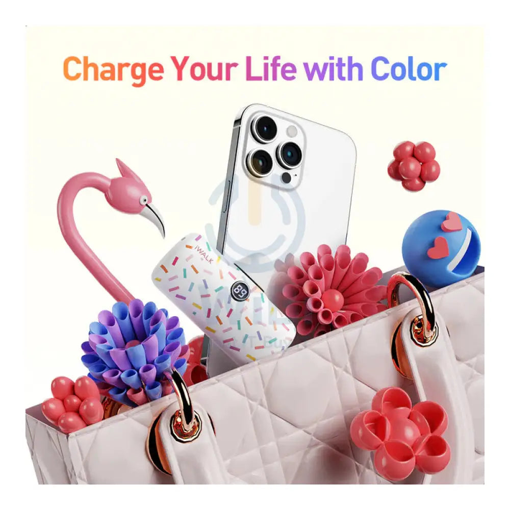 iWalk Linkme Pro Fast iPhone Charger With Battery Display - 4800mAh / White Pattern Accessories > Power Bank