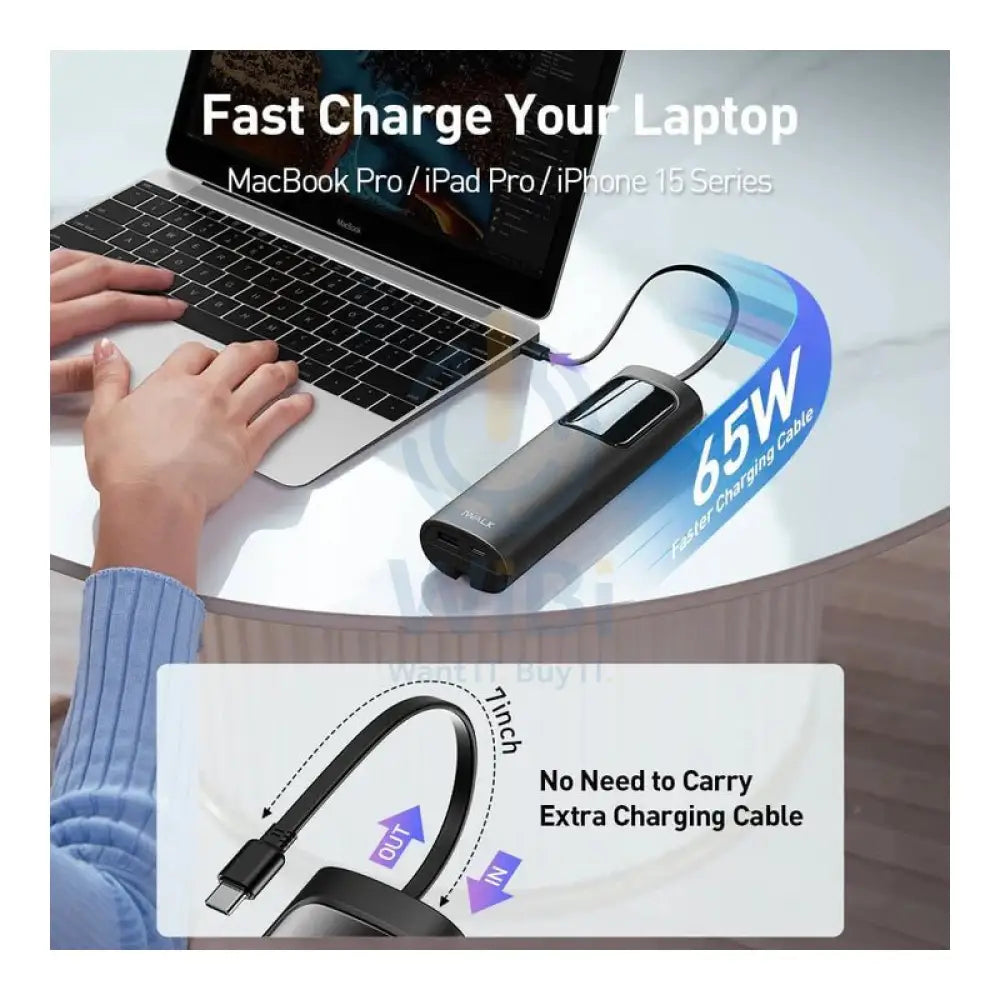 iWalk Tanker PowerBank With Build-In Cables - 20000mAh / 65W / Black Accessories > Power Bank