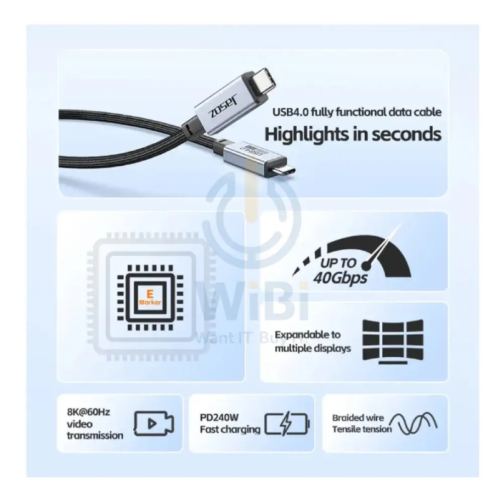 Jasoz D119 USB 4.0 Cable - 8K / 40Gbps / USB-C / 2 Meter Accessories > Cables & Converters > Cables