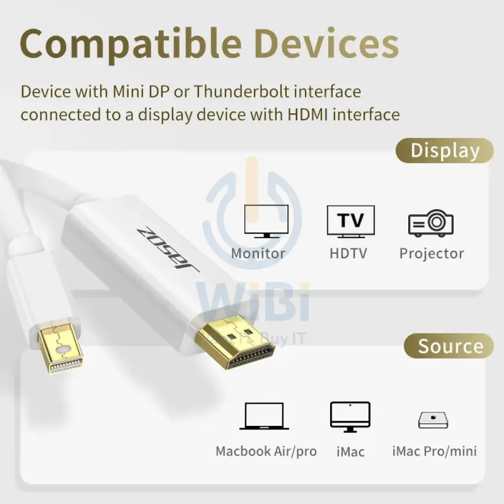 Jasoz G108 Mini Display Port to HDMI Cable - 1.8 Meter / White Accessories > Cables & Converters > DisplayPort Cables