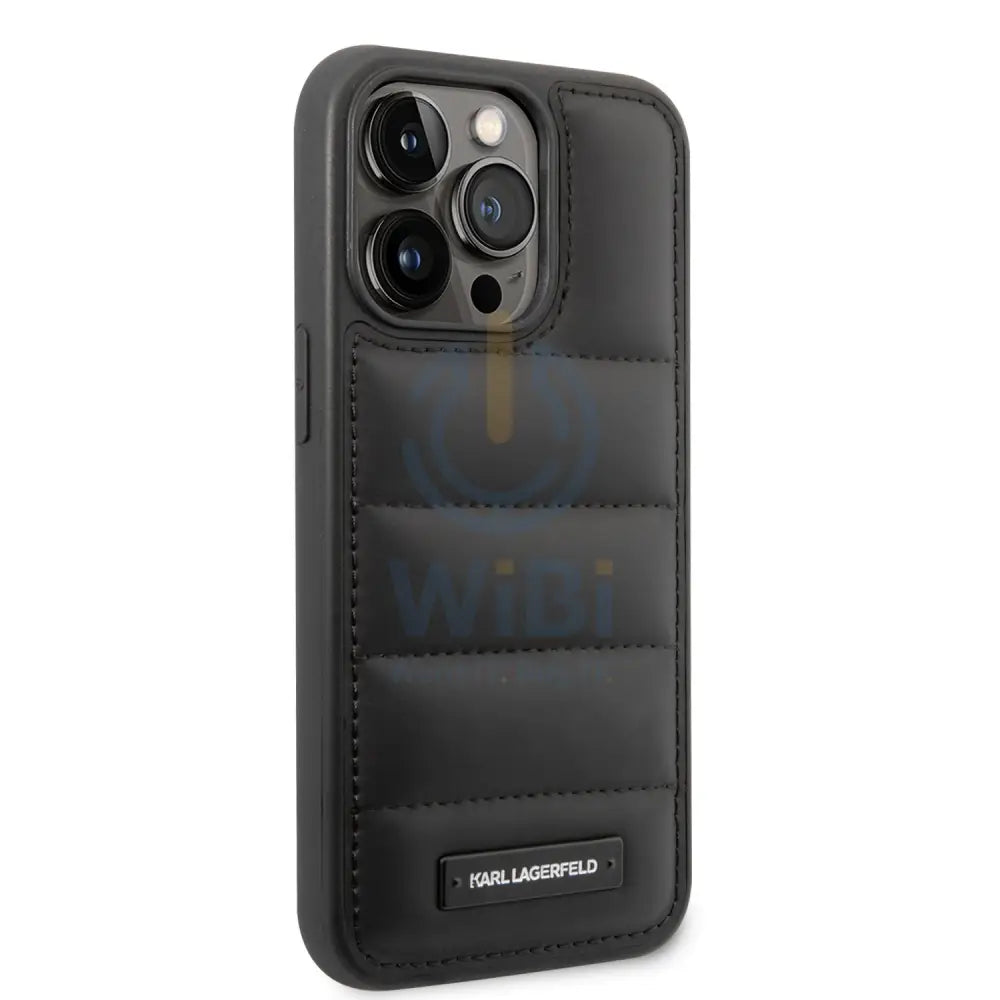 Karl Lagerfeld iPhone 14 Pro Max - Black Quilted Nylon Puffy Case With Metal Logo Plate Accessories > Mobiles & Tablets