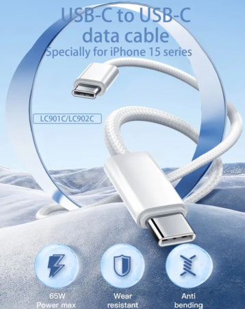 LDNIO LC901C USB C-C Fast Charging Cable - 65W / 3ft / White