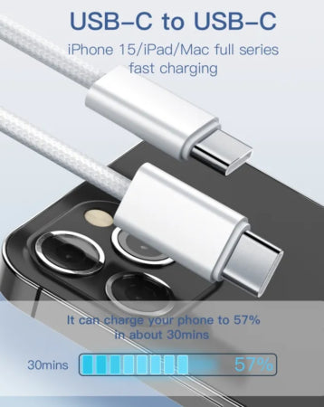 LDNIO LC901C USB C-C Fast Charging Cable - 65W / 3ft / White