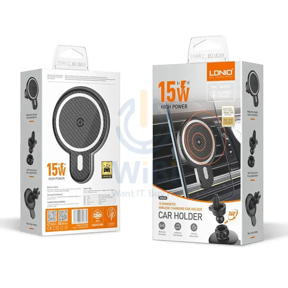 LDNIO 15W Magnetic Electric 2 In 1 Wireless Charger & Car Holder - Black (MA20) Accessories > Mobiles & Tablets >