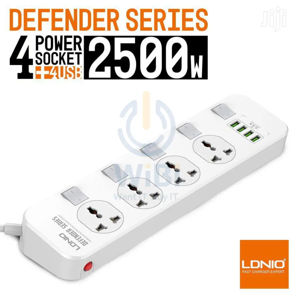 Ldnio 2500W Power Extension With 4 USB-A Ports & 4 Power Sockets Sc4408 Accessories > Power > Power Protection > Surge
