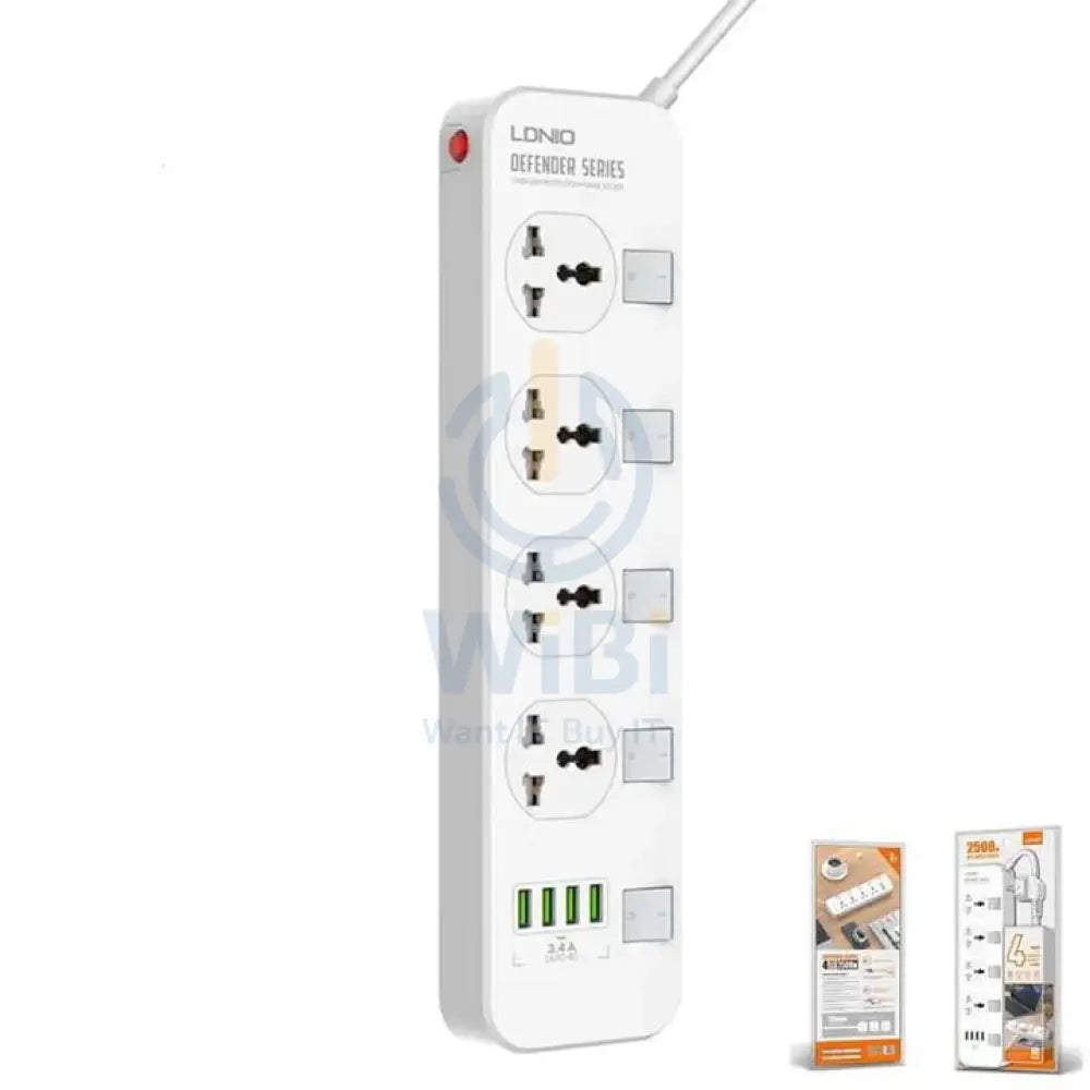 Ldnio 2500W Power Extension With 4 USB-A Ports & 4 Power Sockets Sc4408 Accessories > Power > Power Protection > Surge