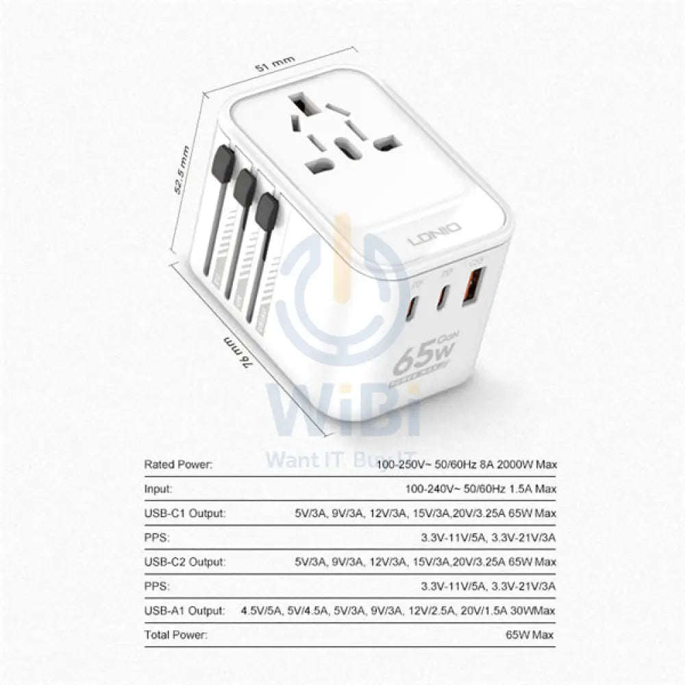 Ldnio 3 USB Ports 65W GaN Travel Converter Adapter Z6 Accessories > Power Adapters