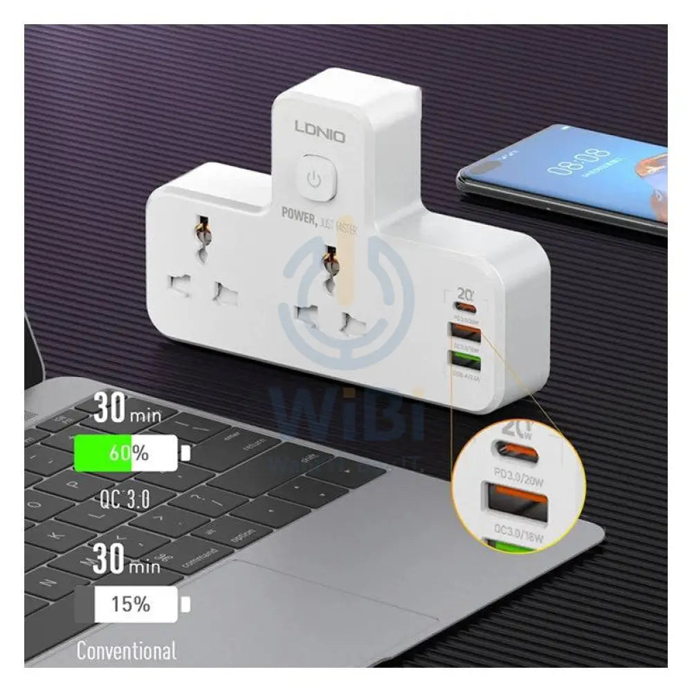 Ldnio 6 in 1 Power socket - 2 Way / USB-C / Night lamp / White Accessories > Power > Power Protection > Surge Protector