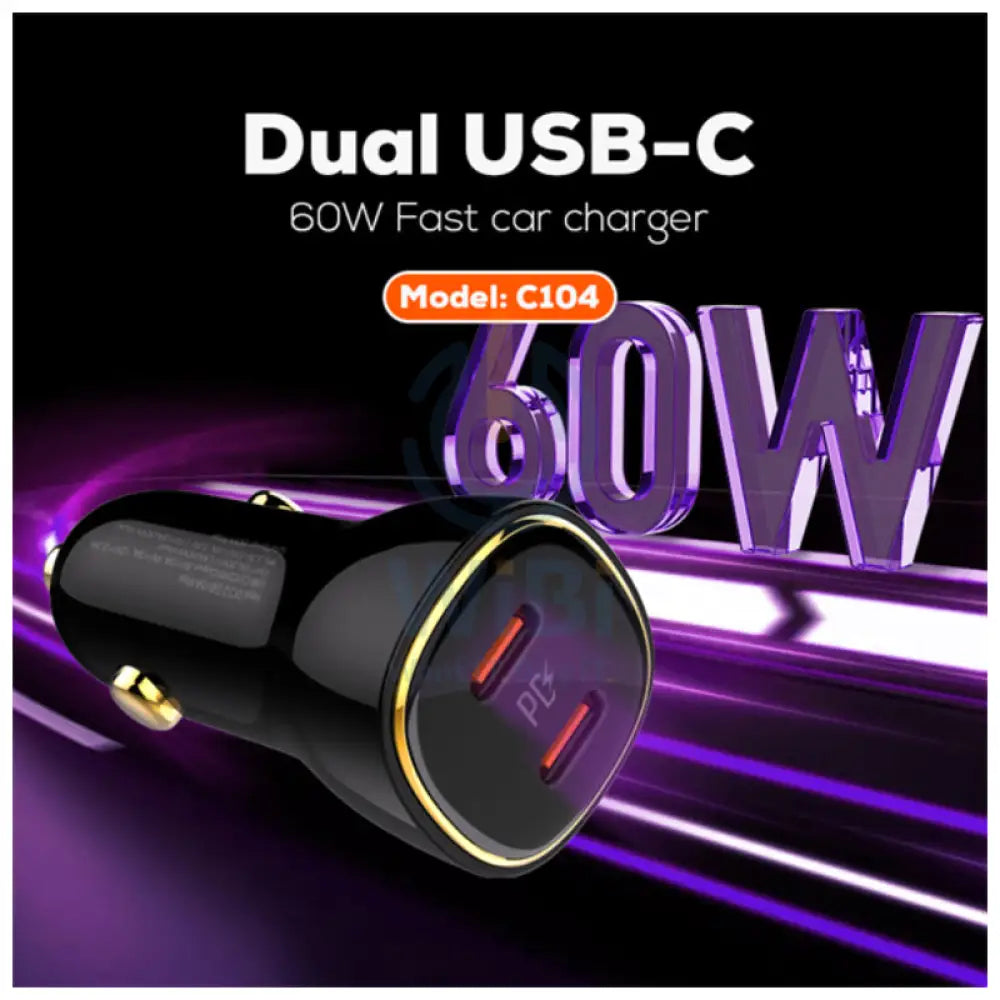 LDNIO C104 Dual PD Super Fast Car Charger - 60W / USB-C / Black Accessories > Mobiles & Tablets > Mobiles > Car Chargers