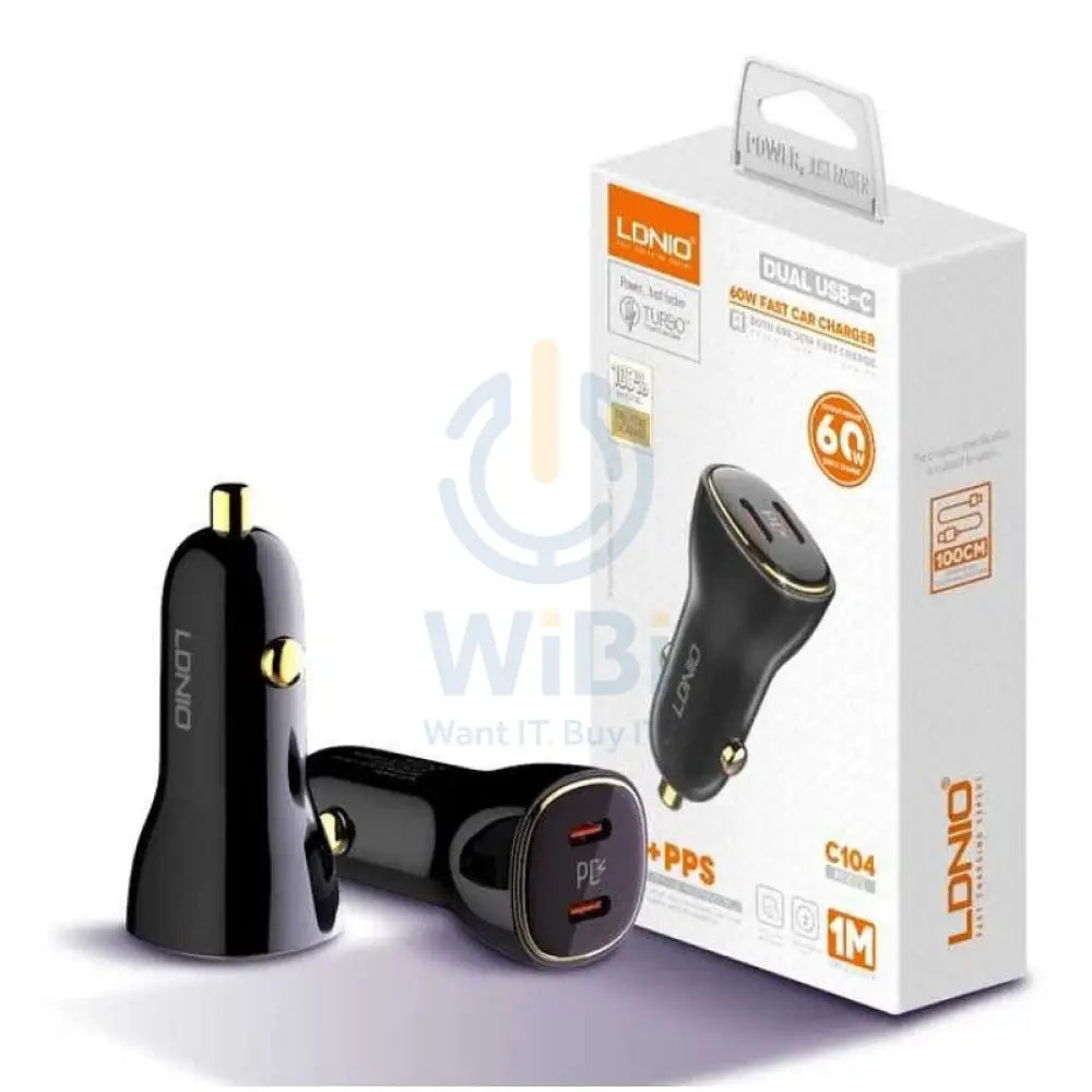 LDNIO C104 Dual PD Super Fast Car Charger - 60W / USB-C / Black Accessories > Mobiles & Tablets > Mobiles > Car Chargers