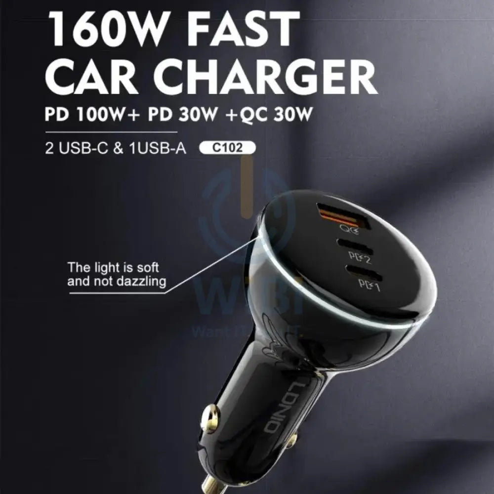 Ldnio Car Charger 160W USB + 2 PD with USB-C Cable Black – C102 Accessories > Mobiles & Tablets > Mobiles > Car Chargers