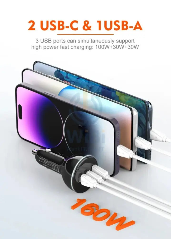 Ldnio Car Charger 160W USB + 2 PD with USB-C Cable Black – C102 Accessories > Mobiles & Tablets > Mobiles > Car Chargers