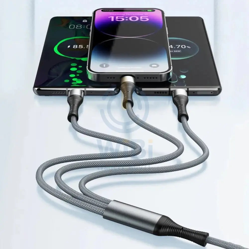 LDNIO LC94C 3-in-1 Fast Charging data Cable - 100W / 1.2 Meter / Type-C / Lightning / Micro USB / Grey Accessories >