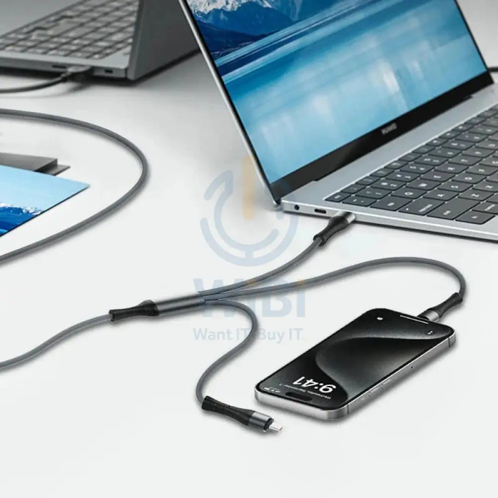 LDNIO LC94C 3-in-1 Fast Charging data Cable - 100W / 1.2 Meter / Type-C / Lightning / Micro USB / Grey Accessories >