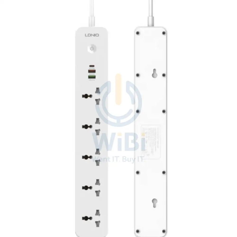 Ldnio Power Strip With USB Charge Ports - 5 Way / USB-A / USB-C / 2500W / White Accessories > Power > Power Protection