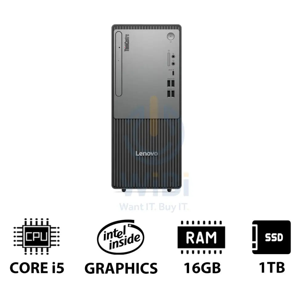 Lenovo ThinkCentre neo 50t Gen 5 - i5 / 16GB / 1TB (NVMe M.2 SSD) / DOS (Without OS) / 1YW / Black - Desktop Desktop &