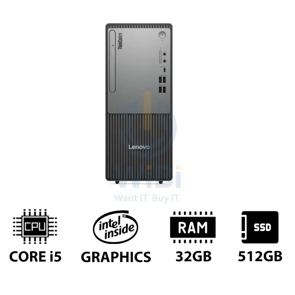 Lenovo ThinkCentre neo 50t Gen 5 - i5 / 32GB / 512GB (NVMe M.2 SSD) / DOS (Without OS) / 1YW / Black - Desktop Desktop