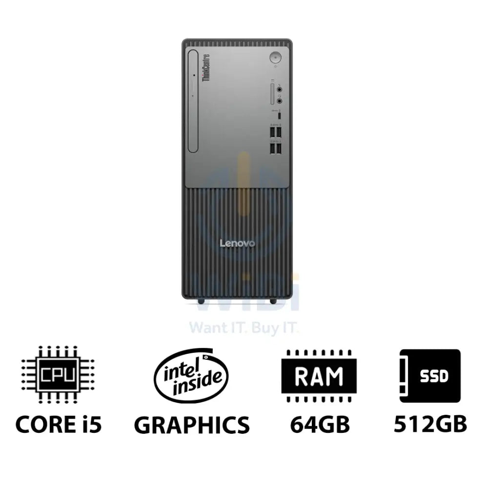 Lenovo ThinkCentre neo 50t Gen 5 - i5 / 64GB / 512GB (NVMe M.2 SSD) / DOS (Without OS) / 1YW / Black - Desktop Desktop