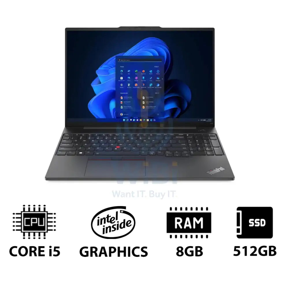 Lenovo ThinkPad E16 Gen 1 - 16.0’’ WUXGA / i5 / 8GB / 512GB (NVMe M.2 SSD) / Win 11 Pro / Arabic/English / 1YW / Lenovo