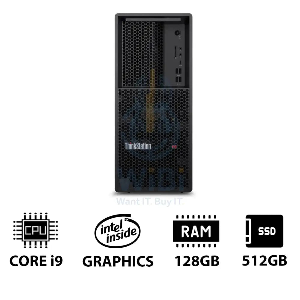 Lenovo ThinkStation P3 Tower - i9-14900K 3.2GHz / 24-Cores / 128GB / 512GB (NVMe M.2 SSD) / DOS (Without OS) / 3YW